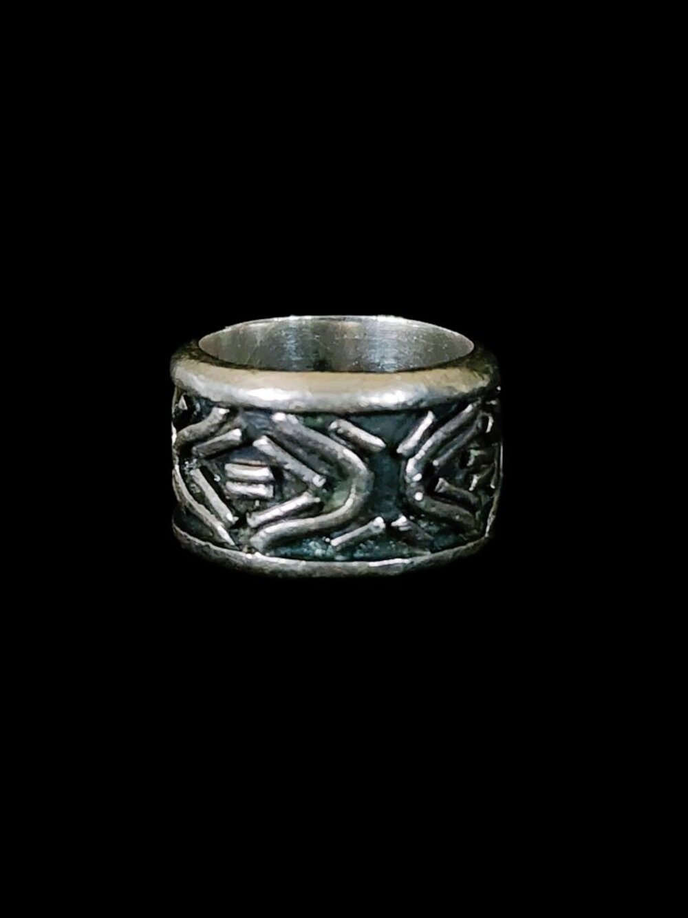 Vintage 1980s Sterling Silver Wide Band Ring 925 Heavy Artisan Geometric Sz 6